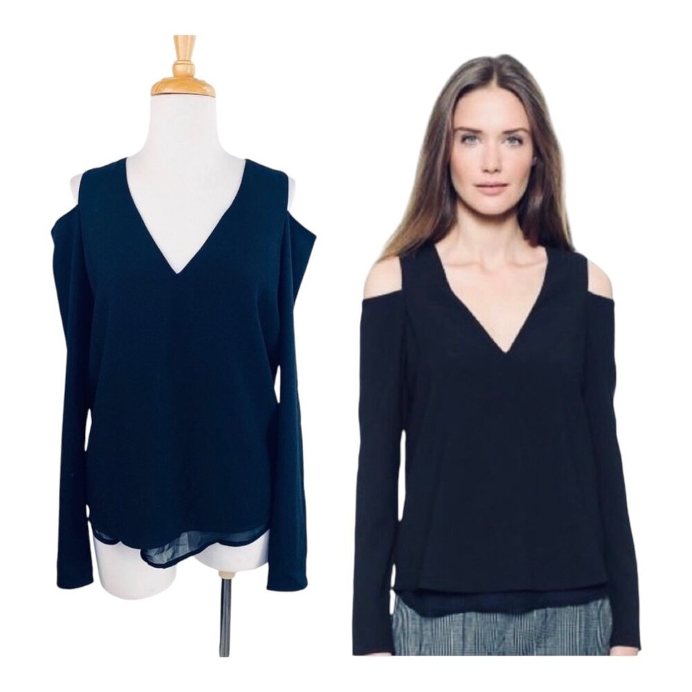 Cooper & Ella Black Cold Shoulder V-Neck Blouse Womens Size S